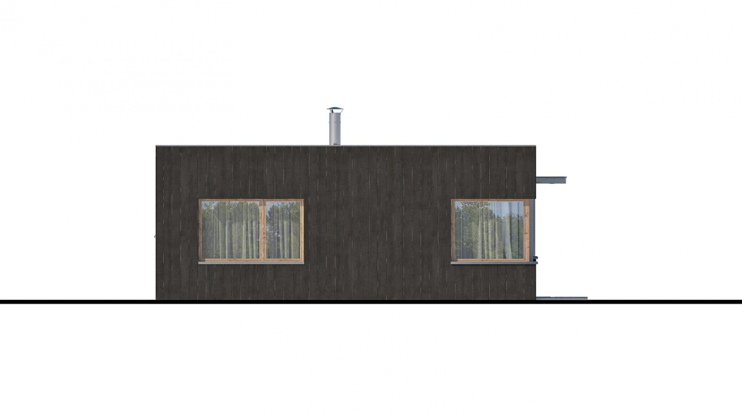 Moderný malý projekt rodinného domu s plochou strechou na úzky pozemok. Na presvetlenie chodby slúži svetlík Velux.